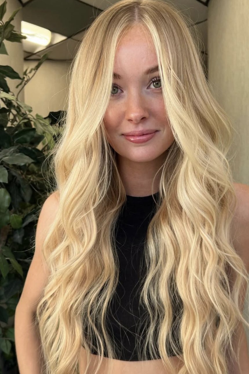 After hand-tied extensions: full, lived-in length