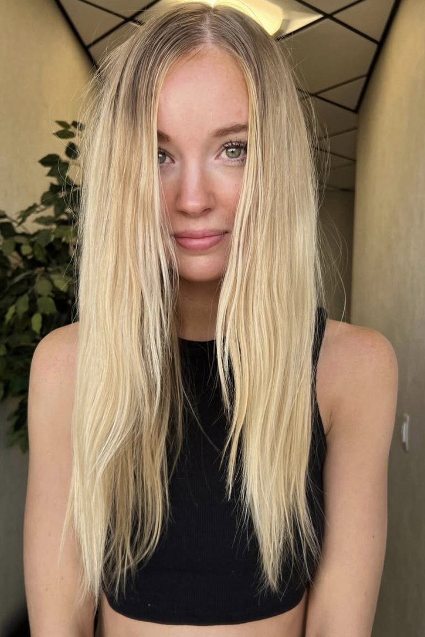 Before extensions: fine, flat natural hair