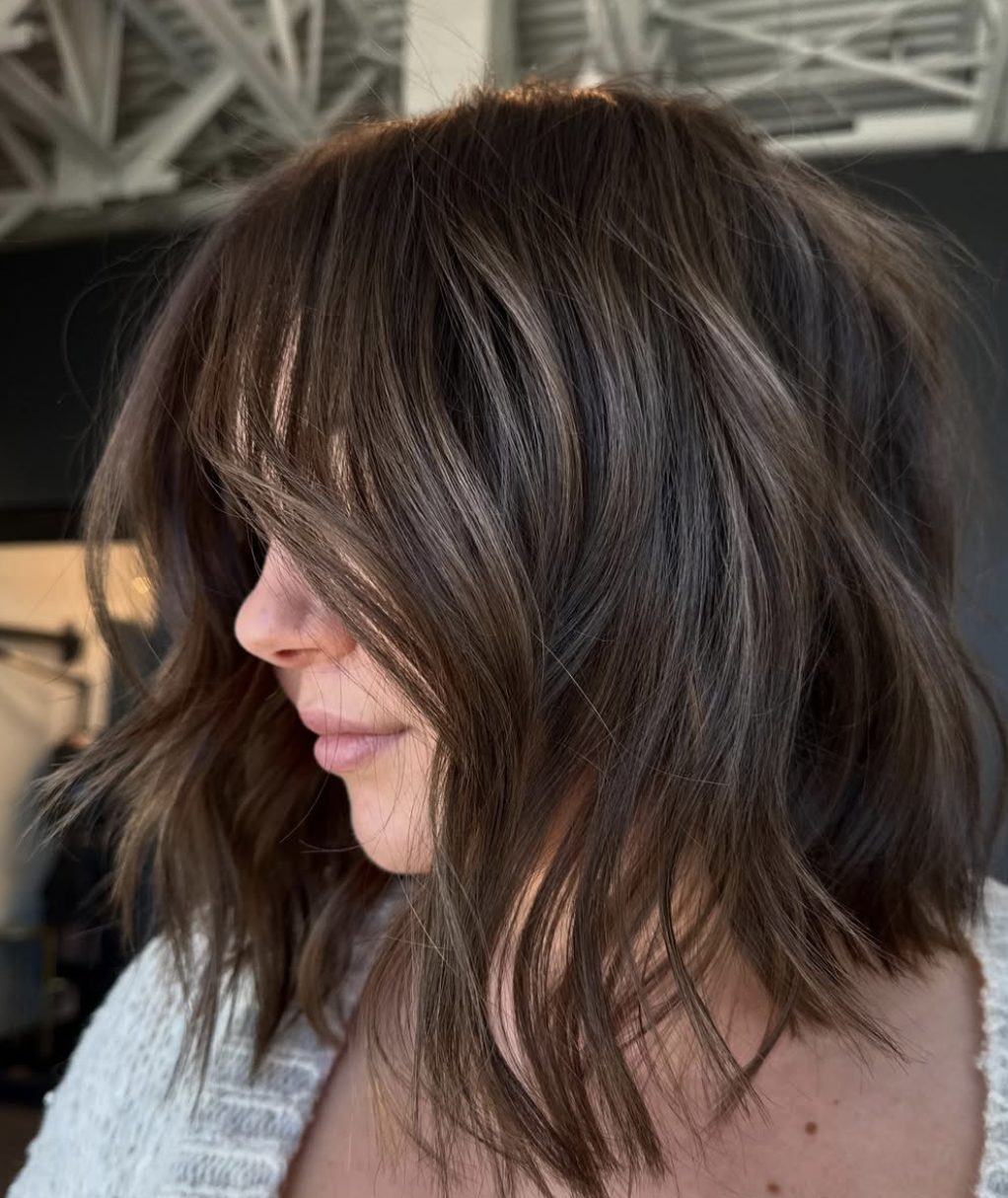 Rich dimensional brunette lob